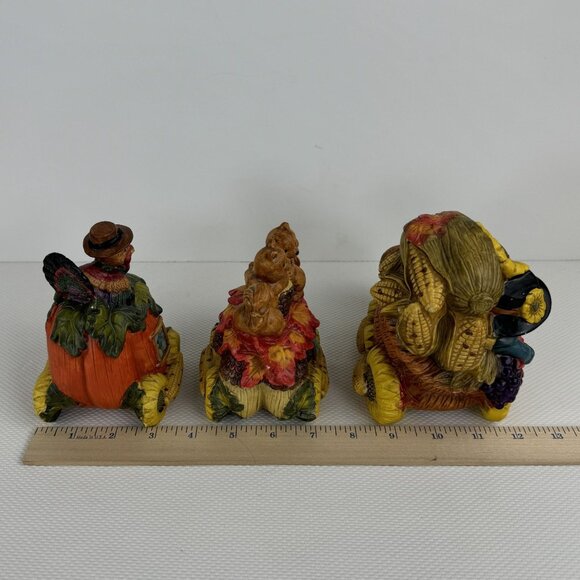 Vintage Ceramic Light-Up Train Set Autumn Harvest Fall Cornucopia Squirrels 3 pc - Picture 12 of 16